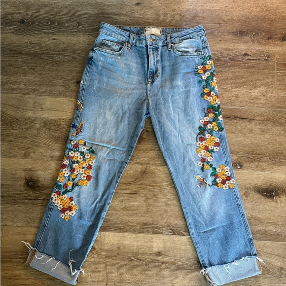 Free People Floral Embroidered Blue Jeans - Picture 3 of 8